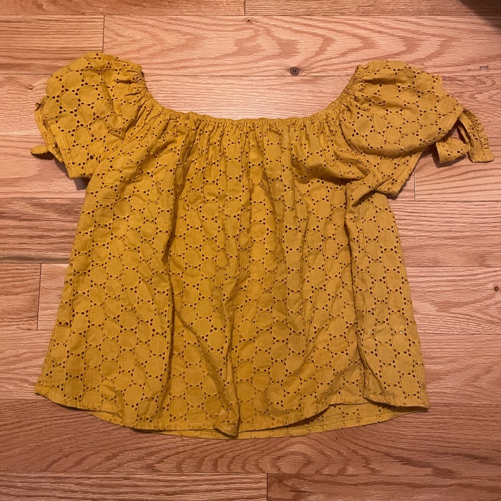 Off the shoulder mustard eyelet top